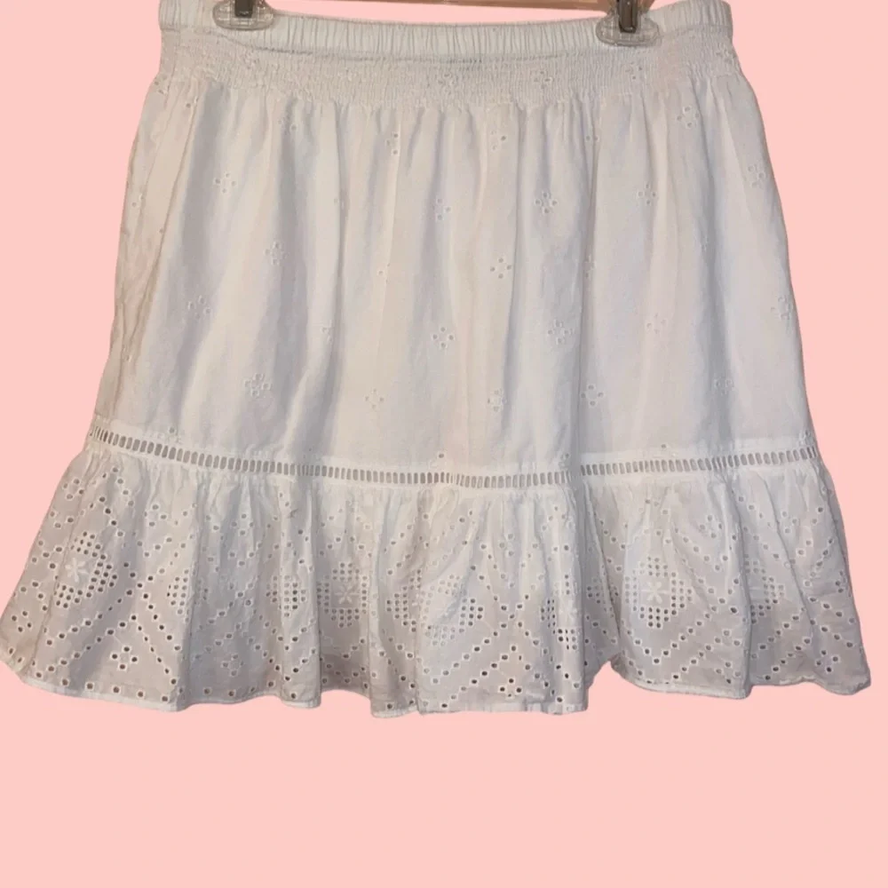 MADEWELL Embroidered Smock Waist Ruffle Eyelet Skirt WHITE Size Medium